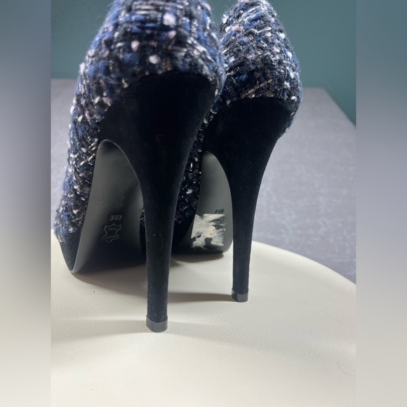 Tory Burch Peggy Blue Tweed and Suede Platform Pumps Shoes size US 8 - Picture 2 of 8